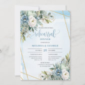 Classic Dusty Blue Greenery Gold Frame Rehearsal   招待状 (正面)