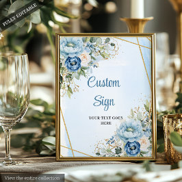 Classic Dusty Blue Greenery Gold Frame Wedding  ポスター