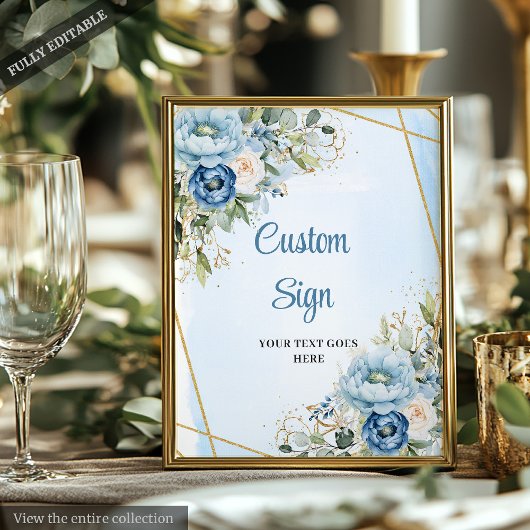 Classic Dusty Blue Greenery Gold Frame Wedding  ポスター