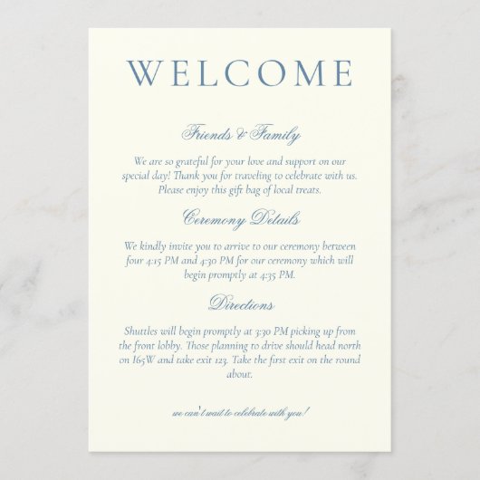 Classic Dusty Blue Minimalist Wedding Welcome プログラム (正面)