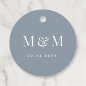 Classic Dusty Blue Monogram Typography Wedding フェイバータグ (裏面)