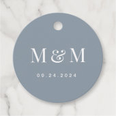 Classic Dusty Blue Monogram Typography Wedding フェイバータグ (正面)