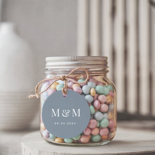 Classic Dusty Blue Monogram Typography Wedding フェイバータグ