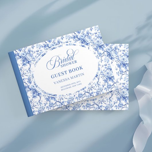 Classic Dusty Blue Toile Roses Bridal Shower Log ゲストブック