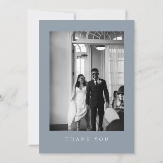 Classic Dusty Blue Wedding Photo Thank You Card サンキューカード (正面)