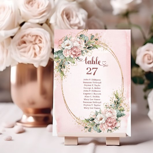 Classic Dusty Pink Flowers Greenery Table Number テーブルナンバー