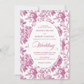 Classic Dusty Pink Toile Floral Wedding Invitation 招待状 (正面)