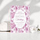 Classic Dusty Pink Toile Floral Wedding Invitation 招待状