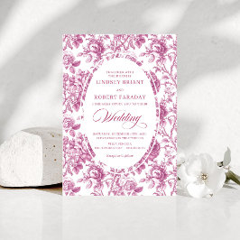Classic Dusty Pink Toile Floral Wedding Invitation 招待状
