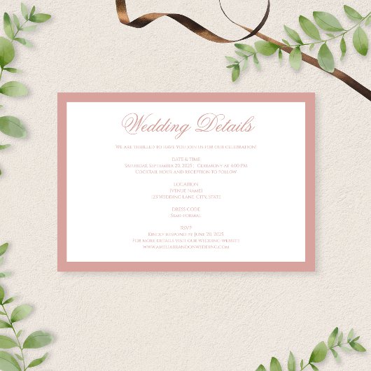Classic Dusty Rose Border Script Wedding Details エンクロージャーカード