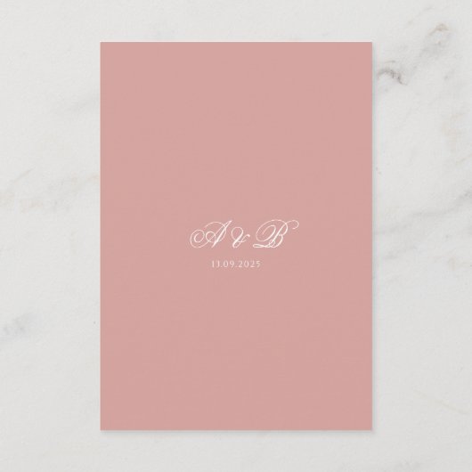 Classic Dusty Rose Monogram Script Wedding Details エンクロージャーカード (裏面)