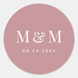 Classic Dusty Rose Monogram Typography Wedding ラウンドシール