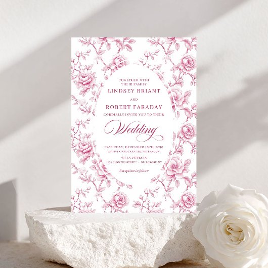 Classic Dusty Rose Rose Pattern Wedding Invitation 招待状