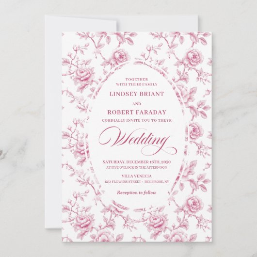 Classic Dusty Rose Rose Pattern Wedding Invitation 招待状 (正面)