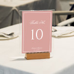 Classic Dusty Rose & White Border Script Wedding テーブルナンバー<br><div class="desc">Add a touch of romantic elegance to your reception with our Classic Dusty Rose & White Border Script Wedding Table Number. Featuring a soft dusty rose background, elegant white script, and a refined white border, this table number combines sophistication and style, helping your guests easily find their seats while enhancing...</div>