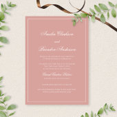 Classic Dusty Rose & White Border Script Wedding 招待状