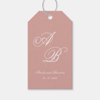 Classic Dusty Rose & White Monogram Script Wedding ギフトタグ