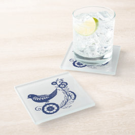 Classic Dutch Blue Delft Tile Bird Design ガラスコースター