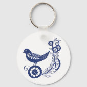 Classic Dutch Blue Delft Tile Bird Design キーホルダー (正面)