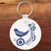 Classic Dutch Blue Delft Tile Bird Design キーホルダー (正面)