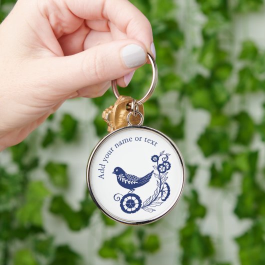 Classic Dutch Blue Delft Tile Bird Design キーホルダー (手)