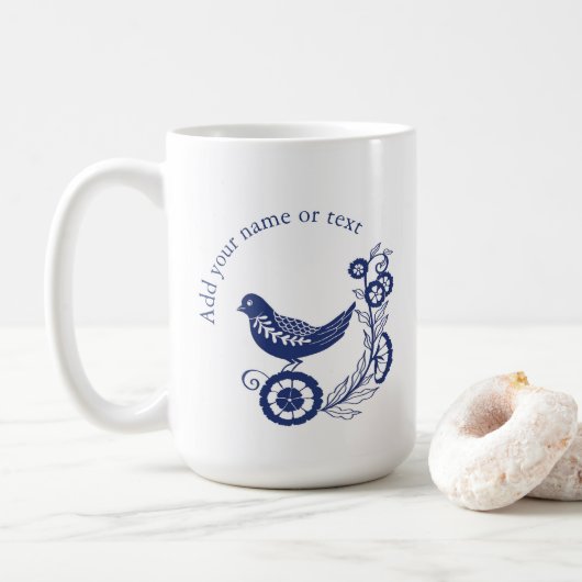 Classic Dutch Blue Delft Tile Bird Design コーヒーマグカップ (ドーナツ)