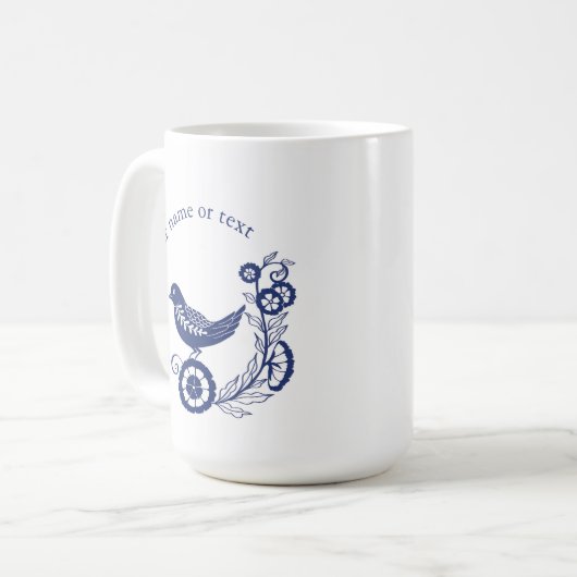 Classic Dutch Blue Delft Tile Bird Design コーヒーマグカップ (正面左)