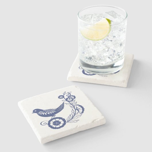 Classic Dutch Blue Delft Tile Bird Design ストーンコースター (横)