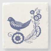 Classic Dutch Blue Delft Tile Bird Design ストーンコースター (正面)