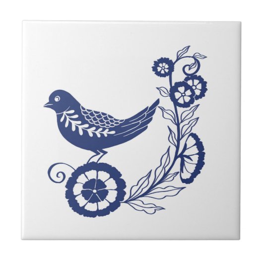 Classic Dutch Blue Delft Tile Bird Design タイル (正面)