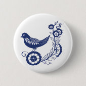 Classic Dutch Blue Delft Tile Bird Design 缶バッジ (正面)