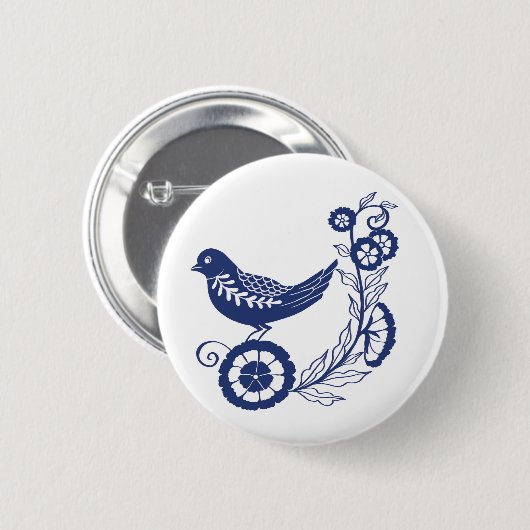 Classic Dutch Blue Delft Tile Bird Design 缶バッジ (正面&裏面)