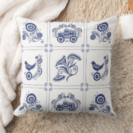 Classic Dutch Blue Delft Tile Floral & Bird クッション