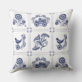 Classic Dutch Blue Delft Tile Floral & Bird クッション (裏面)