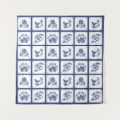 Classic Dutch Blue Delft Tile Floral & Bird タペストリー (正面)