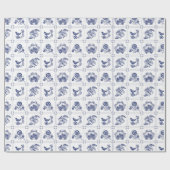 Classic Dutch Blue Delft Tile Floral & Bird ラッピングペーパー (フラット)