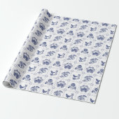 Classic Dutch Blue Delft Tile Floral & Bird ラッピングペーパー (アンロールド)