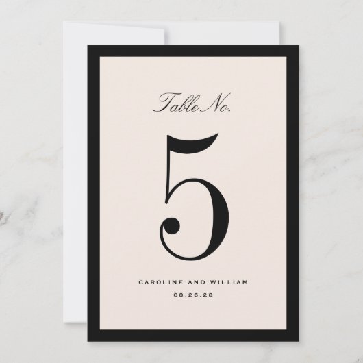 Classic Elegance Black Wedding Table Number Card (正面)