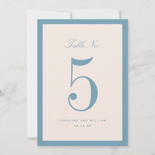 Classic Elegance Blue Wedding Table Number Card (正面)