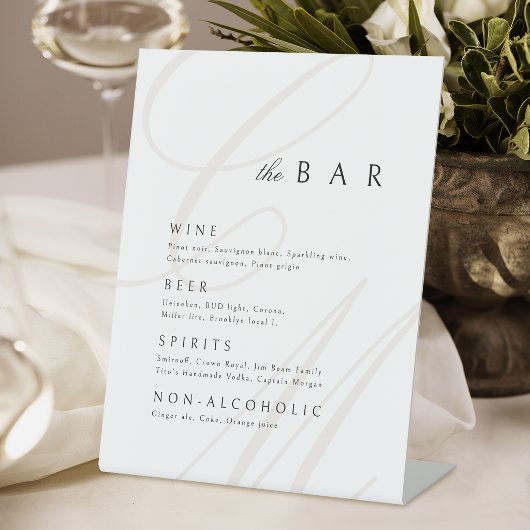 Classic Elegance Calligraphy Monogram Bar Menu 台座サイン