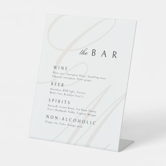 Classic Elegance Calligraphy Monogram Bar Menu 台座サイン (正面)
