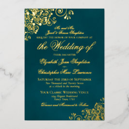 Classic Elegance Gold on Dark Teal Formal Wedding 箔招待状