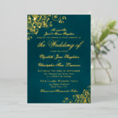 Classic Elegance Gold on Dark Teal Formal Wedding 箔招待状 (立ち正面)