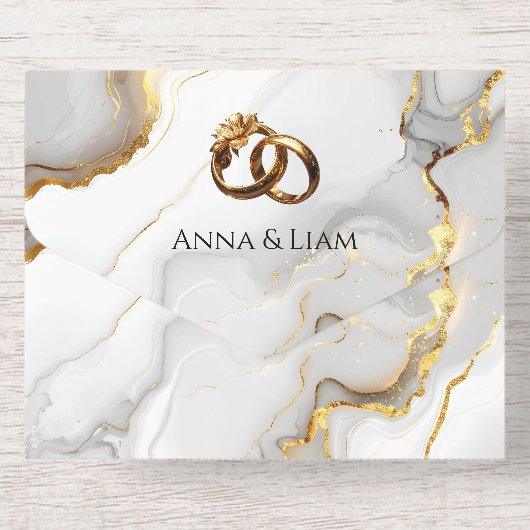 Classic Elegance Gold Wedding Invitation オールインワン招待状 (背面)