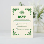 Classic Elegance Ivory & Emerald Floral Wedding 出欠カード (スタンド正面)