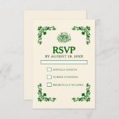 Classic Elegance Ivory & Emerald Floral Wedding 出欠カード (正面/裏面)