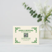Classic Elegance Ivory & Emerald Islamic QR RSVP エンクロージャーカード (スタンド正面)