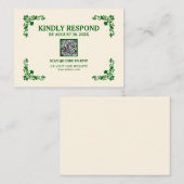 Classic Elegance Ivory & Emerald Islamic QR RSVP エンクロージャーカード (正面/裏面)