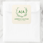 Classic Elegance Ivory & Emerald Islamic Wedding スクエアシール (バッグ)