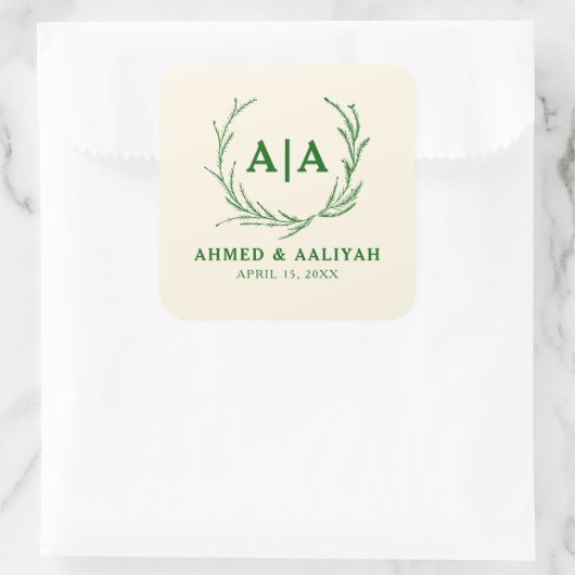 Classic Elegance Ivory & Emerald Islamic Wedding スクエアシール (バッグ)